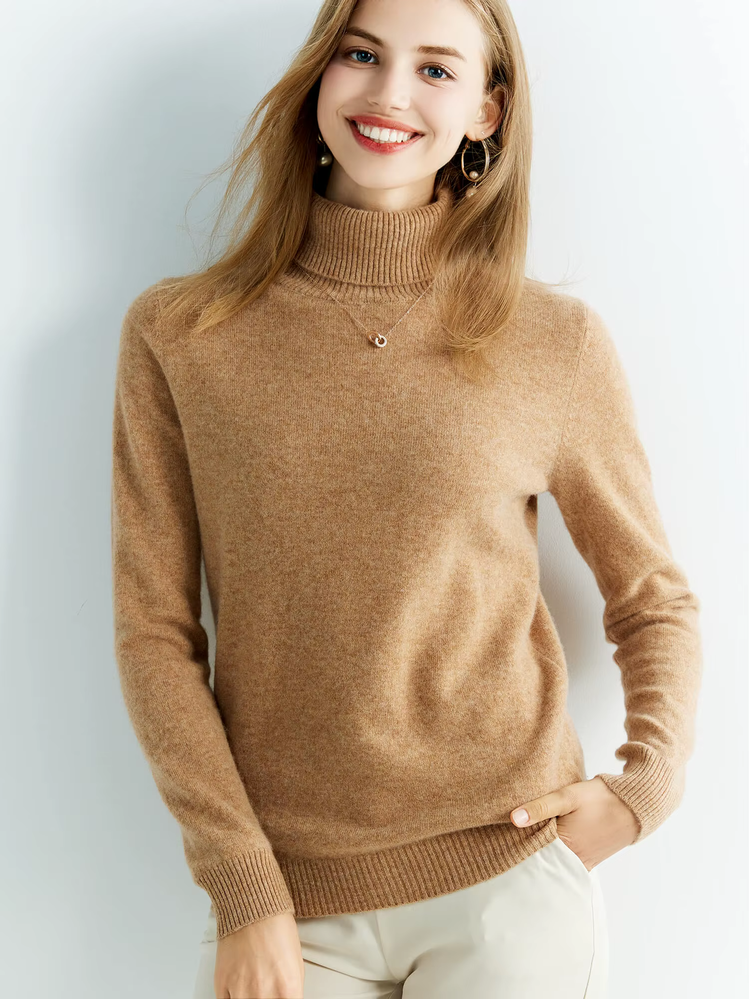 Chandails tricotés pull en cachemire femme 100% laine mérinos col roulé mode