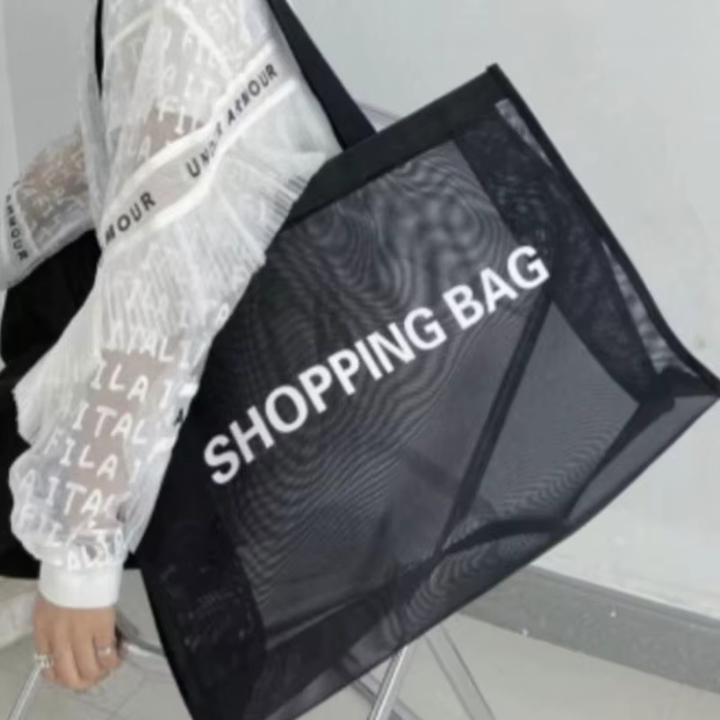 Sac de courses en maille Transparent, grande capacité, sac à main asymétrique épaule dénudée, respirant, pratique et Durable, sacs de rangement de voyage de plage