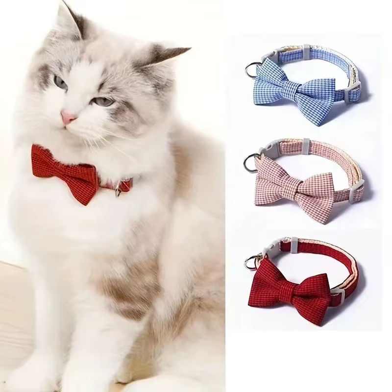 Collier pour chat mignon avec nœud papillon, Design réglable, pour chiens, chats, chiots, fournitures pour animaux de compagnie