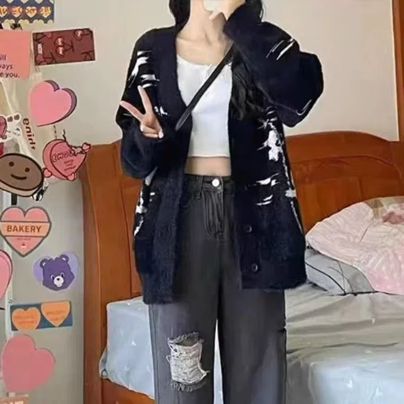 Pull en jersey de coton et polyester pour femme, cardigan à col en V avec boutons, élégant et doux pour les journées d'automne et d'hiver, occasionnels et cadeaux pour femmes