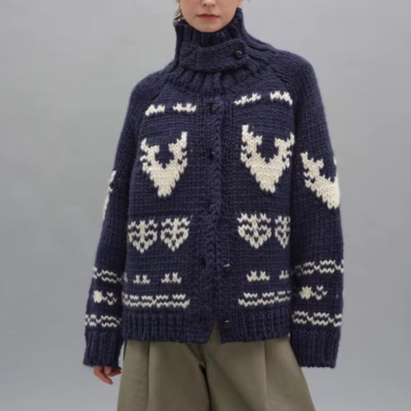 Veste pull à col roulé bleu marine ample pour femme saison froide automne hiver ocassionnels spéciaux