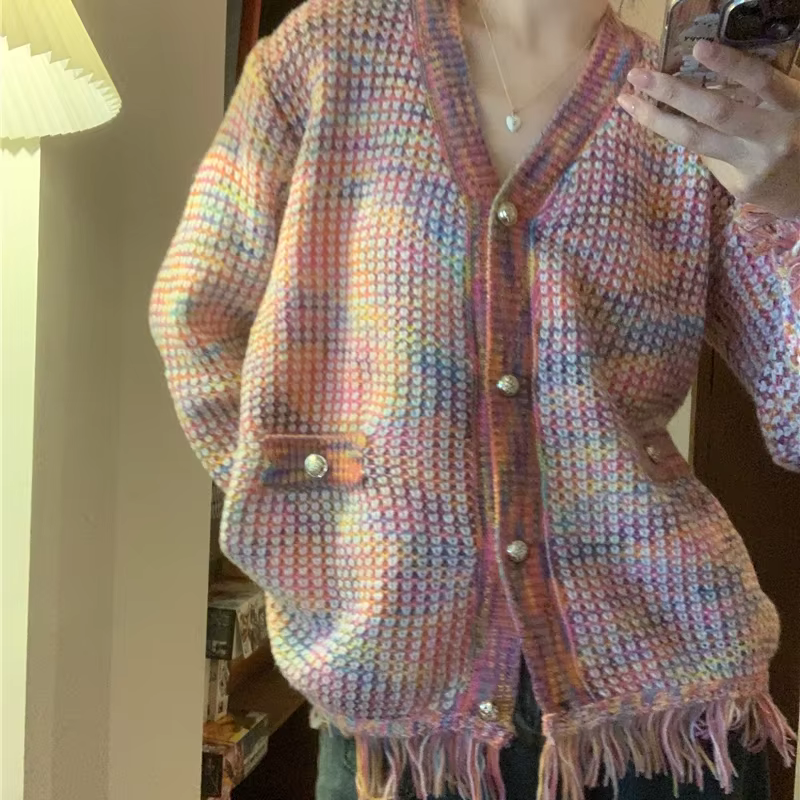 2025 arc-en-ciel pull femmes Cardigan Style doux automne/hiver
