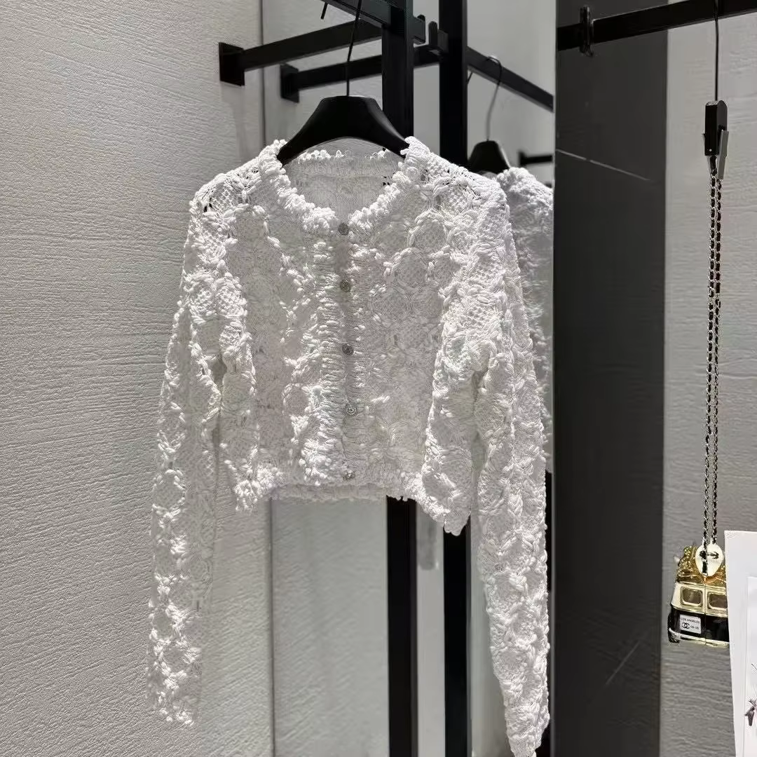 Specialized Women's Knitted Open Cardigan Jacket with Lace Design Heavyweight Thread Spring Summer Fashion Vest Top