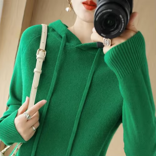 Pull décontracté et épaissi pour femmes, coupe ample, polyester et coton, automne hiver, à capuche, tricoté, lâche, pulls mode coréenne pour occasions spéciales