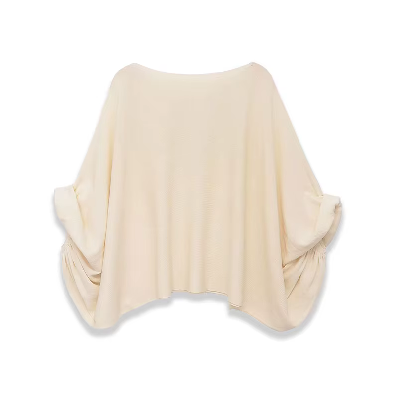 TFAFXY 2026 – Nouveau pull décontracté chic en maille unie beige à manches chauve-souris amples pour femme