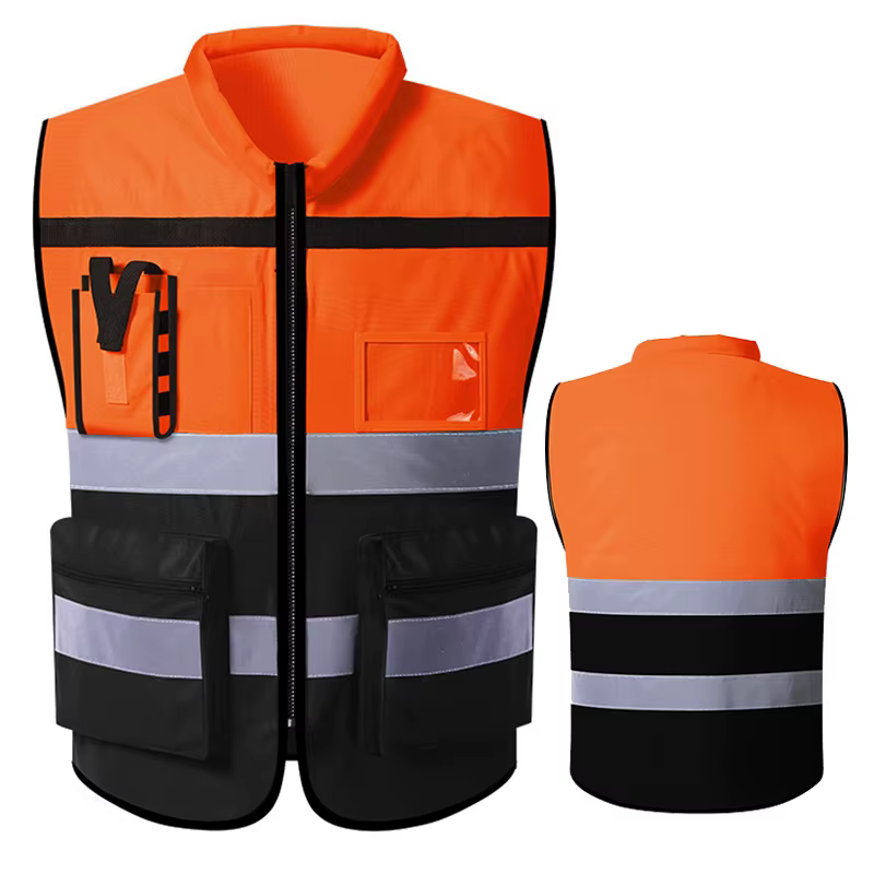 Gilet de travail pour hommes avec poches et construction à fermeture éclair, gilet de construction routière, gilet de travail bi-ton, uniforme de volontaire.