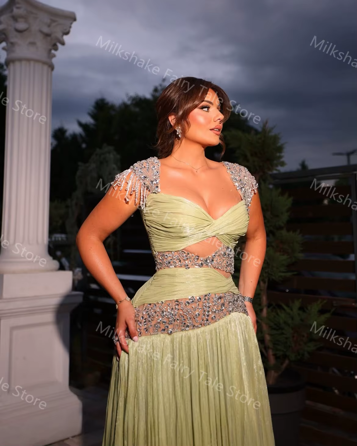 Robes de soirée vert sauge coupe trapèze, magnifiques perles, sans manches, fente latérale, longueur ras du sol, robes personnalisées pour occasions spéciales
