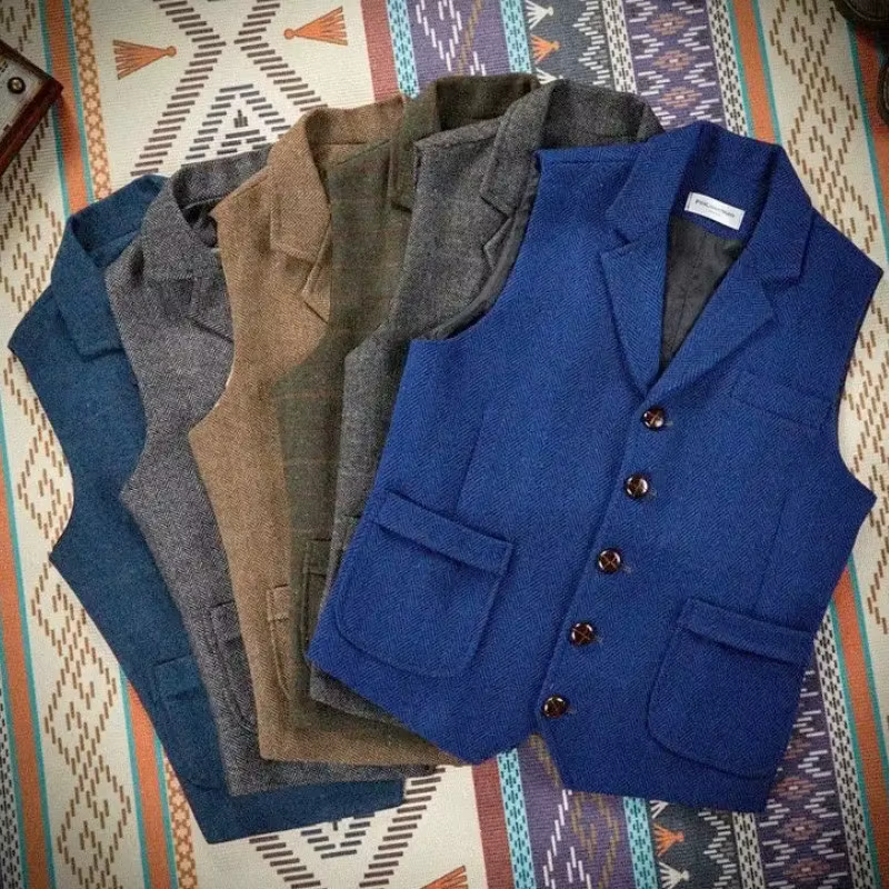 Hommes gilet bleu Royal Steampunk formel mâle ethnique chevrons laine Tweed Vintage pour mariage affaires Banquet gilet