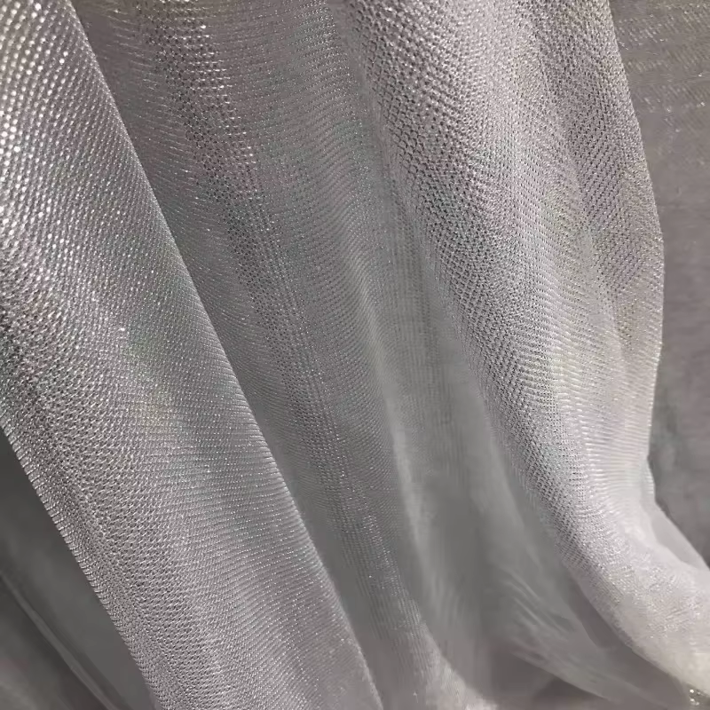 Tissu élastique en maille brillant, léger, petite grille, fil doré et argenté, ajouré de styliste, bricolage, couture au mètre, vente en gros