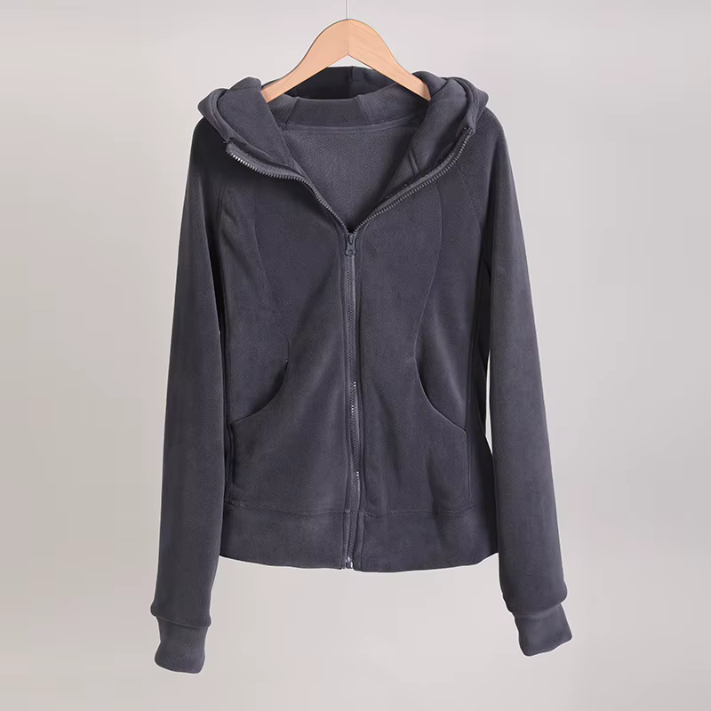 Femmes hiver épaissi polaire doublé fermeture éclair à capuche ouvert Cardigan pull à manches longues sport vêtements d'extérieur décontractés