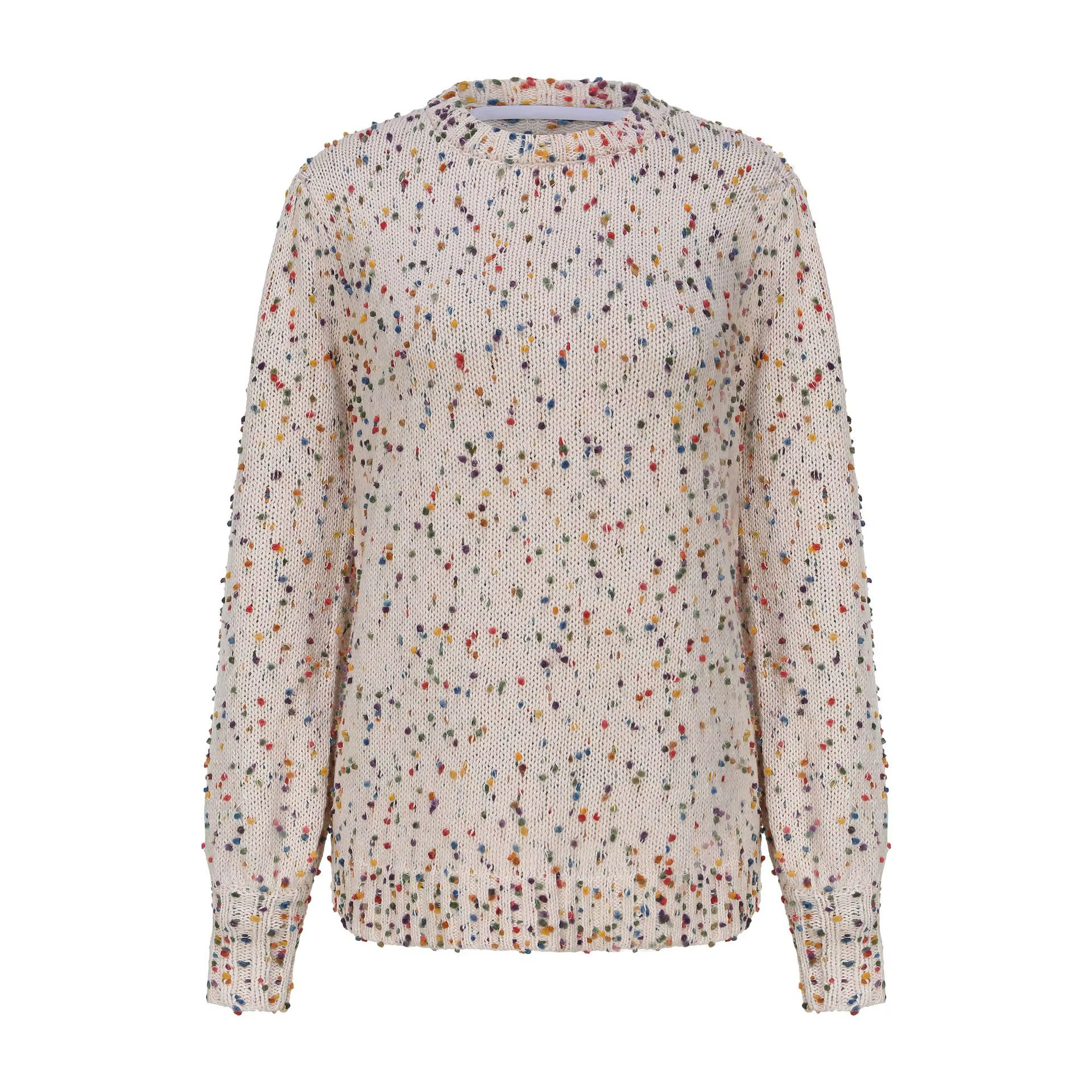 Pull à pois colorés pour femmes, col rond, coupe ample, polyester, style mode, automne et hiver