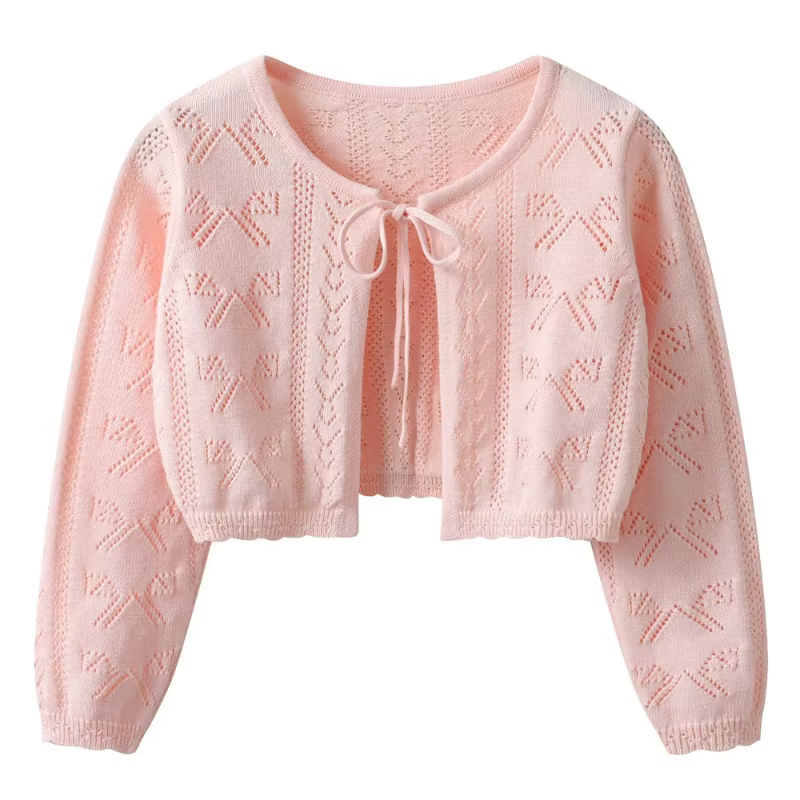 Pull en tricot avec nœuds et rubans pour filles