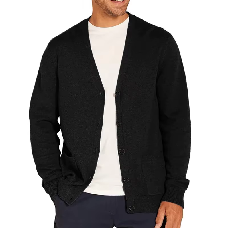 Cardigan Homme Col V Manches Longues en Maille Douce Boutonné Léger Style Oversize Décontracté Chic Veste Tricotée Hauts