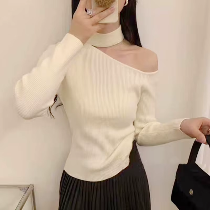 Automne Style coréen pull femmes hauts pullover épaules dénudées à manches longues tricoté chandails