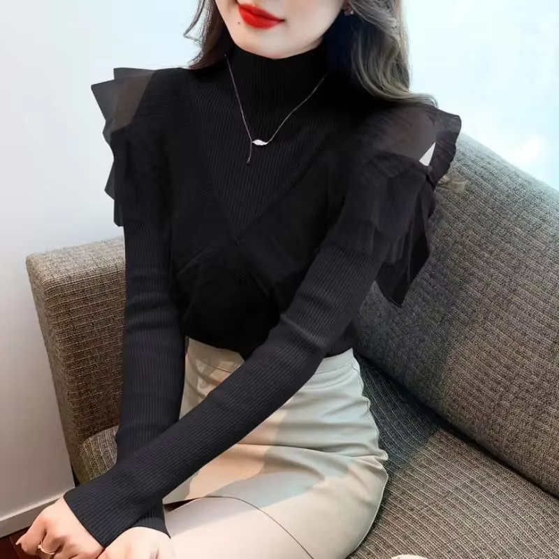 Pulls pour femmes rose Coquette coupe ajustée épissage maille