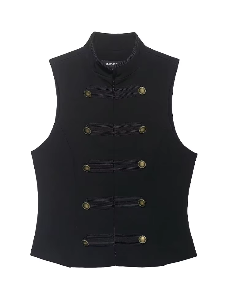 Gilet Femme Élégant et Polyvalent à Col Montant et Boucle en Corde