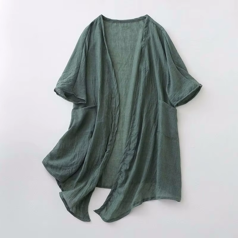 Cardigan en coton et lin pour femmes manteau à col en V