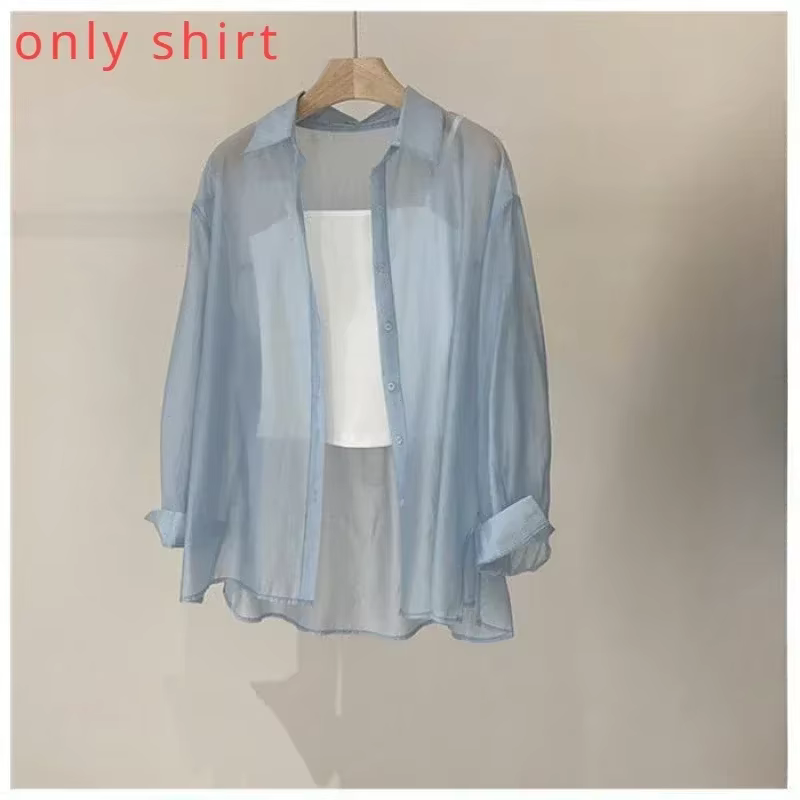 Chemises décontractées en maille fine pour femmes, style coréen, polyester transparent, col rabattu, occaseions estivales et décontractées