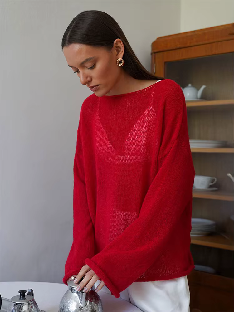 Pull en tricot transparent pour femme