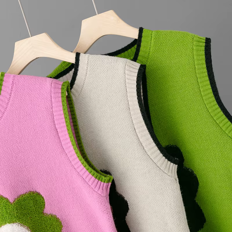 Pull tricoté à fleurs coréennes pour femmes