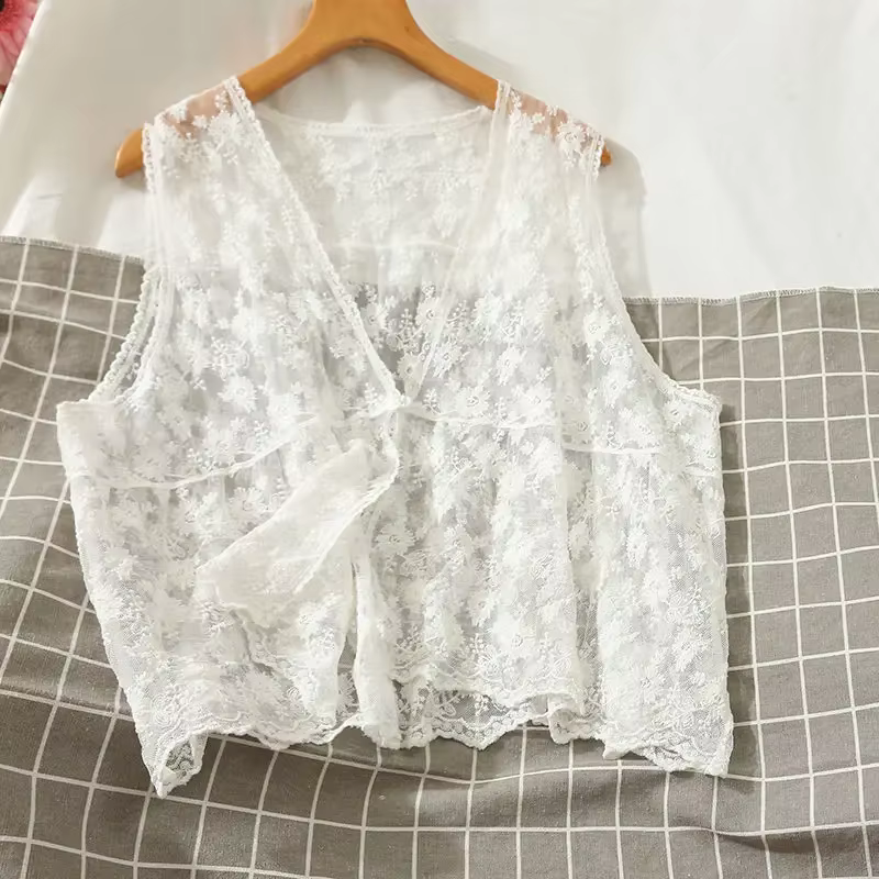 Gilets en dentelle brodée de fleurs pour femmes