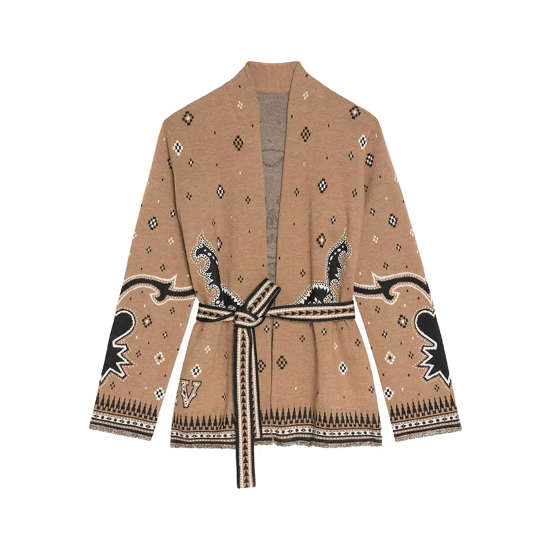 Cardigan Vintage à lacets en Jacquard pour femmes