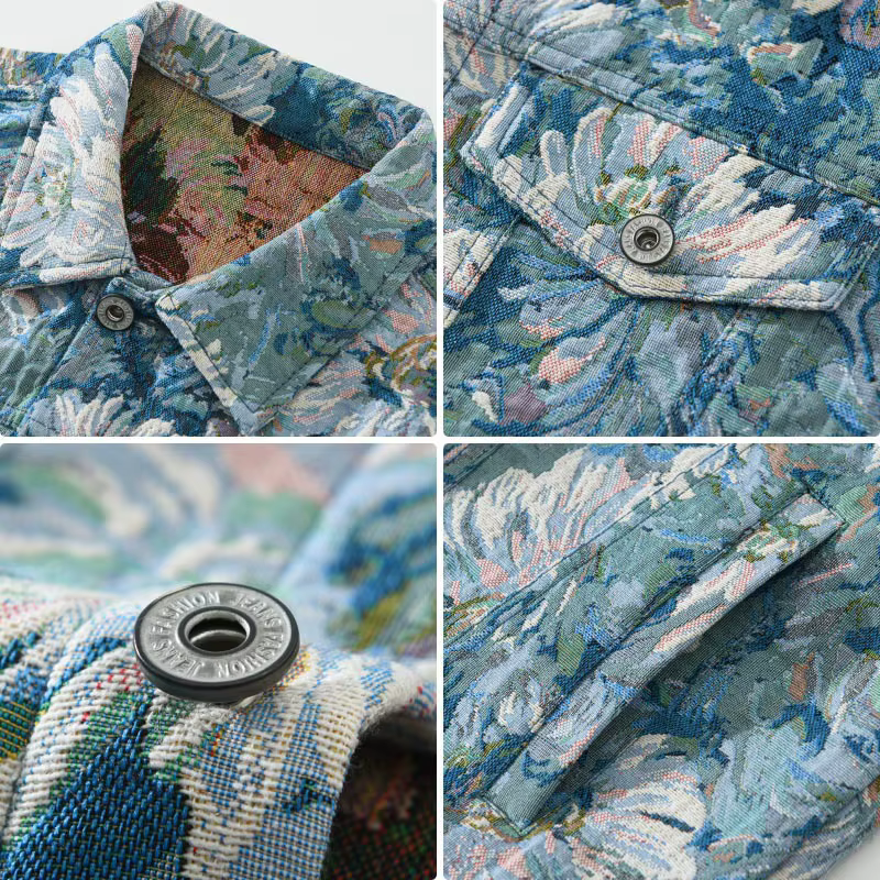 Veste jacquard florale pour hommes, manteau vintage américain, mode printemps et automne, beau manteau de jeune homme, Hong Kong Chimy