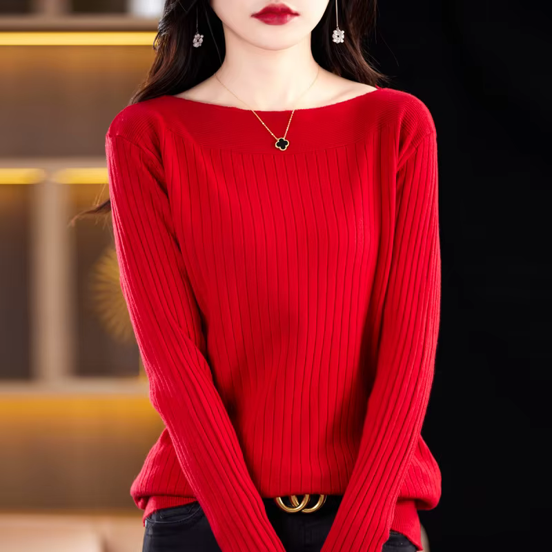 Pull décontracté à manches longues pour femmes, automne hiver, cou fendu, tricoté en coton et polyester, adapté pour toutes les occasions