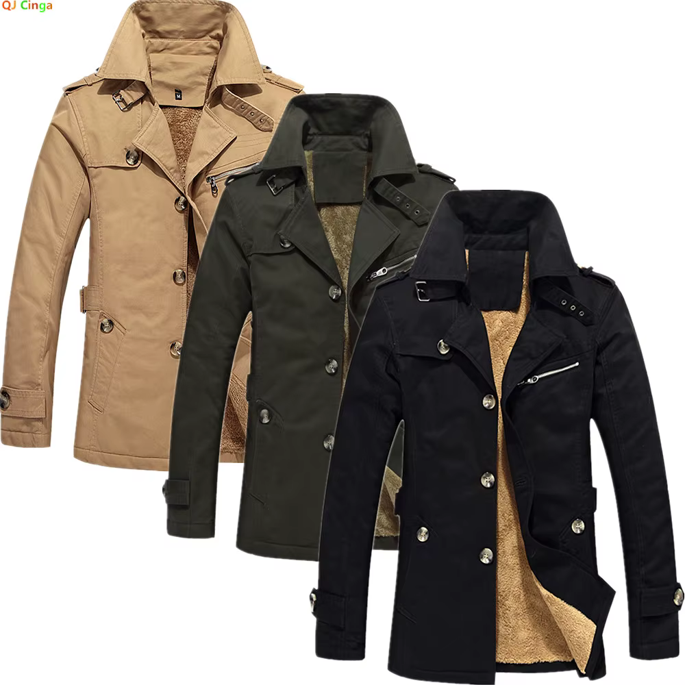 Veste doublée polaire à manches longues pour hommes, manteau chaud à col de nouveau style d'hiver, disponible en noir, bleu, kaki et vert armée.