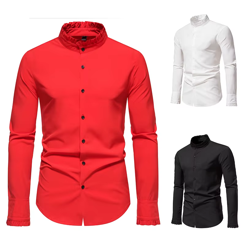 Chemises à manches longues pour hommes, col Henry à double boutonnage, vêtements décontractés pour hommes, chemise Hemd zones me, S42