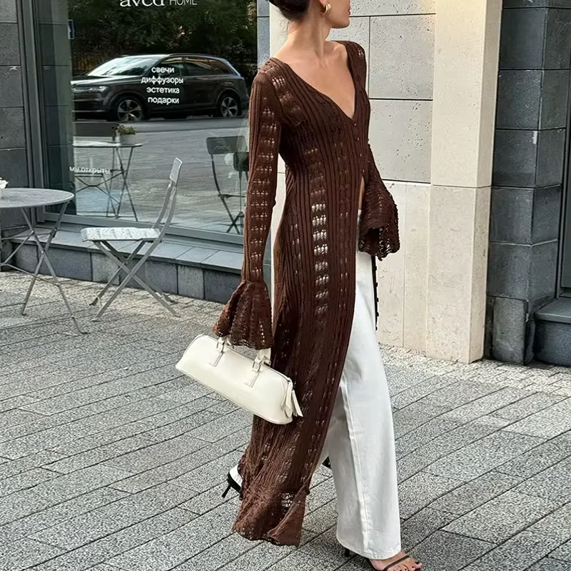 Cardigan en tricot à manches évasées de couleur Pure