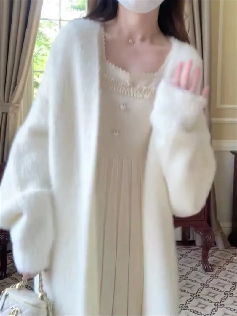 Cardigan tricoté en fourrure de vison douce pour femme