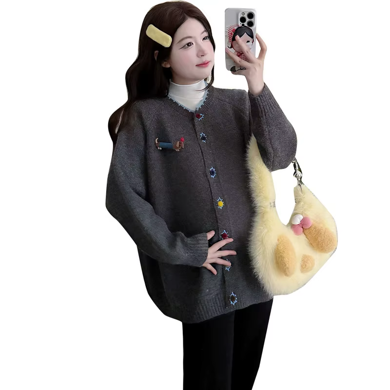 Cardigan de maternité printemps automne mignon doux confortable brodé chien de dessin animé pour femmes enceintes occasions spéciales