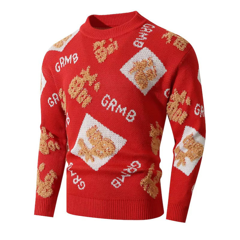 Pull de Noël à col rond pour hommes, manches longues, pull de Noël tricoté décontracté unisexe, vêtements du nouvel an chinois, grande taille, M-XXXL