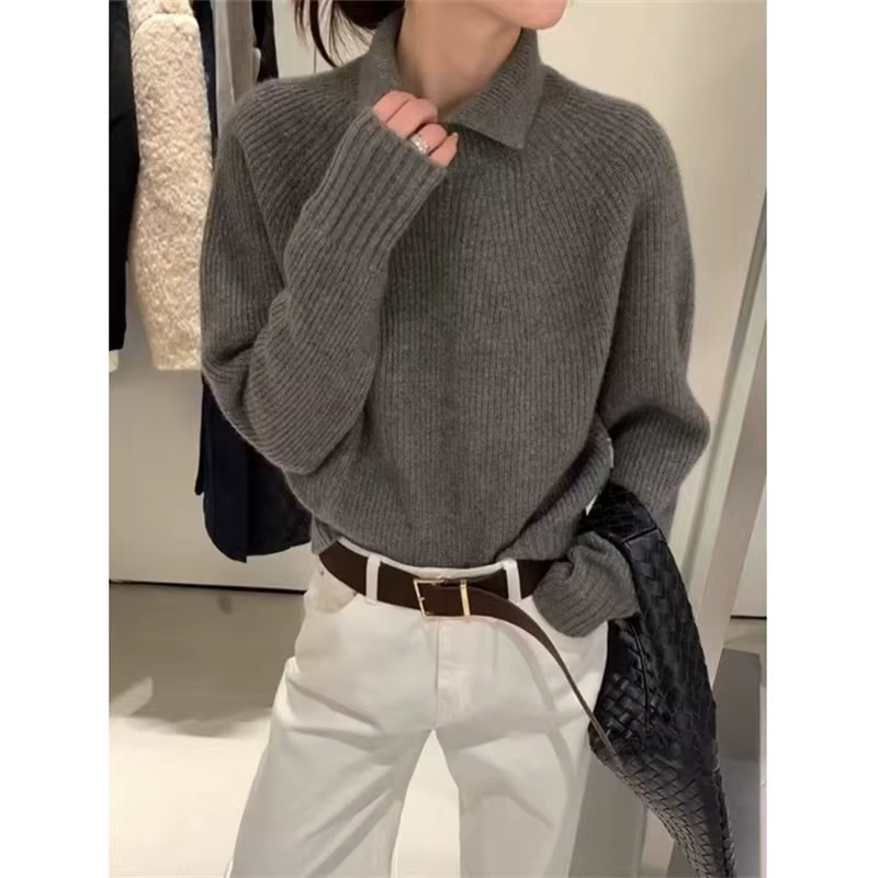 Pull polyvalent à petit revers exquis pour femmes