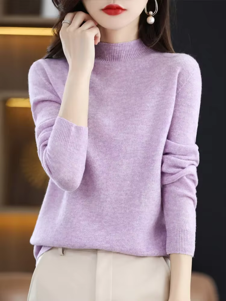 Pull en laine mérinos cachemire pour femmes, col montant, tricoté, confortable et élégant pour les occasions spéciales et le quotidien