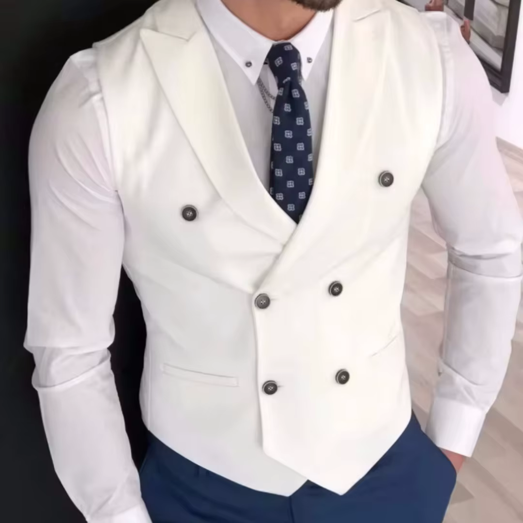 Hommes gilet ivoire Double bouton solide avec revers gilet costume pour mariage anniversaire Banquet bureau affaires travail hommes costume gilet