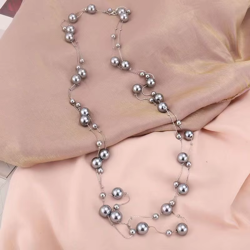 Collier de perles de Simulation multicouches pour femmes, longue chaîne de pull, nouveaux bijoux à la mode