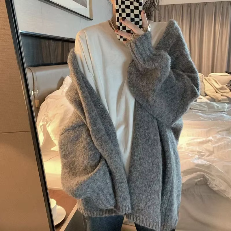 Pull femme Cardigan gris hauts en tricot