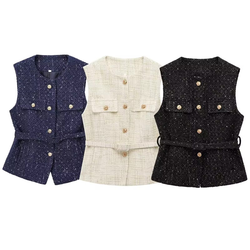 HXAO femmes gilet été 2025 bleu cassé blanc noir