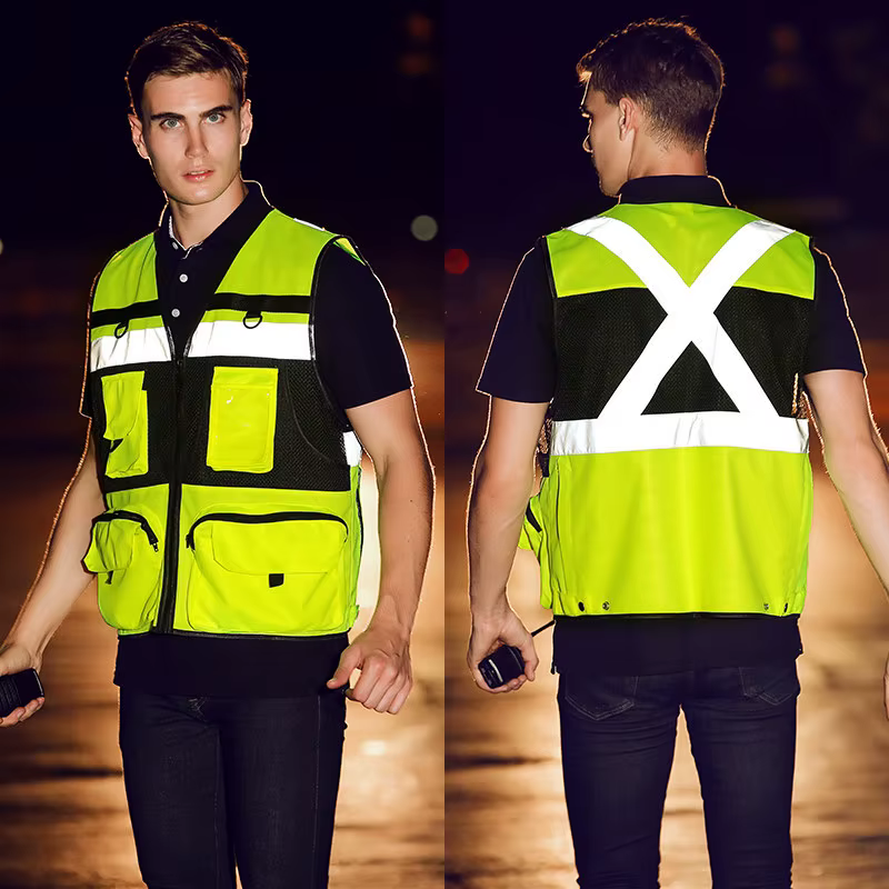 Gilet de sécurité personnalisé avec logo, poches à outils, respirant, haute visibilité, en maille, vêtements de travail