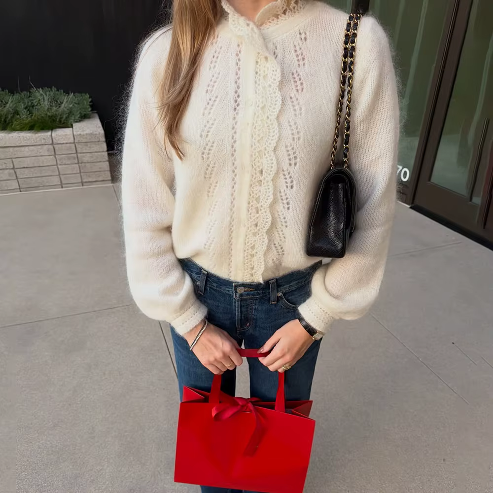 Talenza blanc femmes Cardigan mode dentelle évider décontracté surdimensionné printemps chandails Chic banlieue Streetwear femme pulls