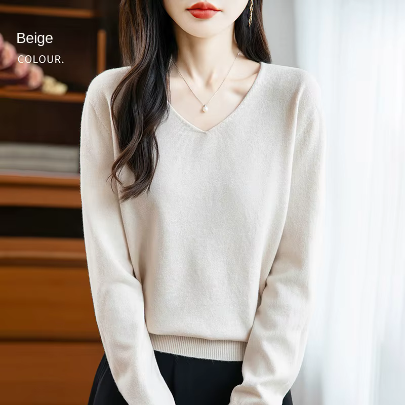 Pull femme col en v automne hiver basique chaud