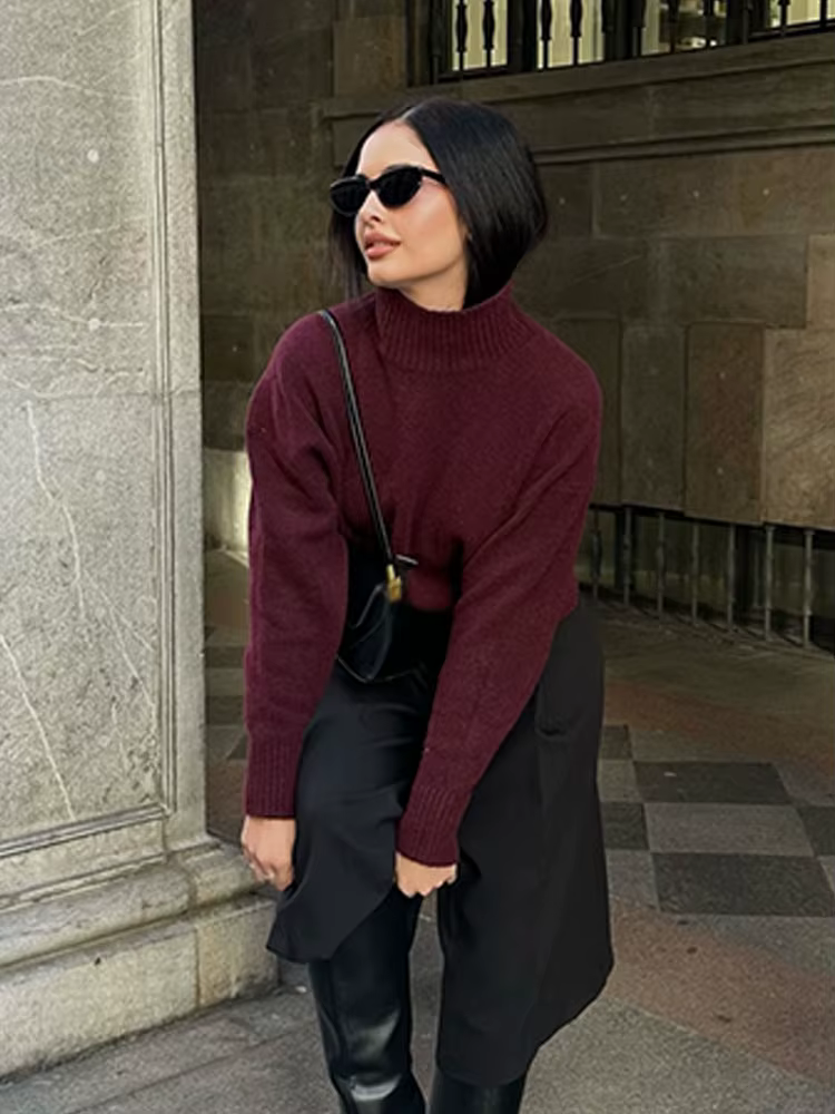 HH femmes hiver nouvelle mode polyvalent doux col montant pull femme haute rue décontracté à manches longues 3 couleurs
