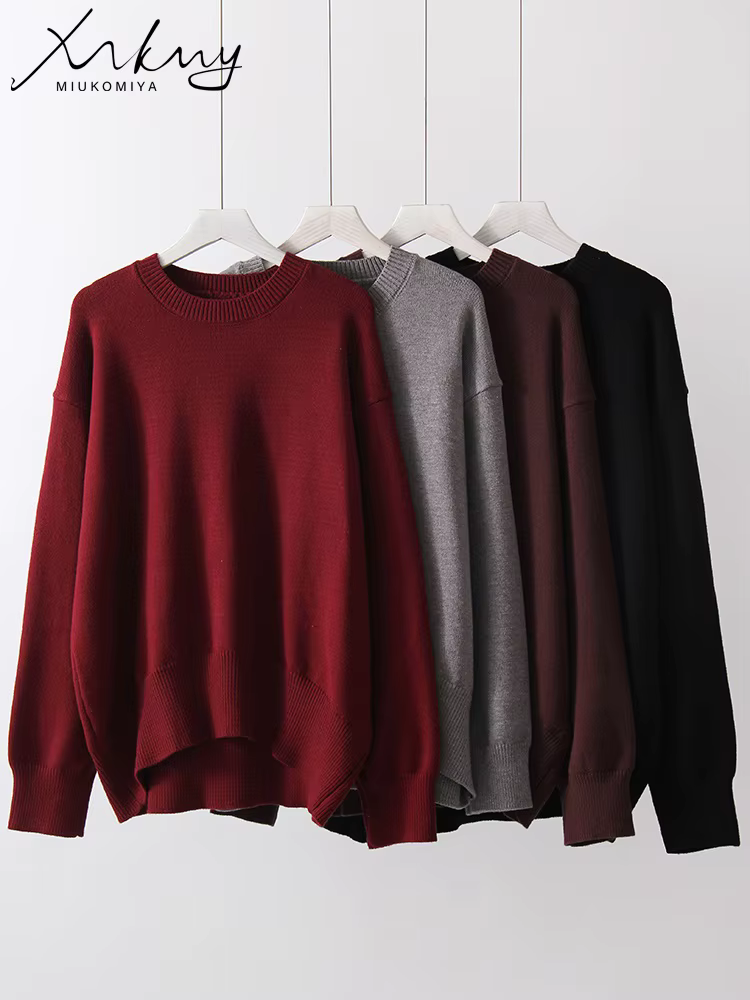 MiuKoMiYa femmes hiver surdimensionné pull bordeaux col rond Vintage pulls en vrac chandails de noël