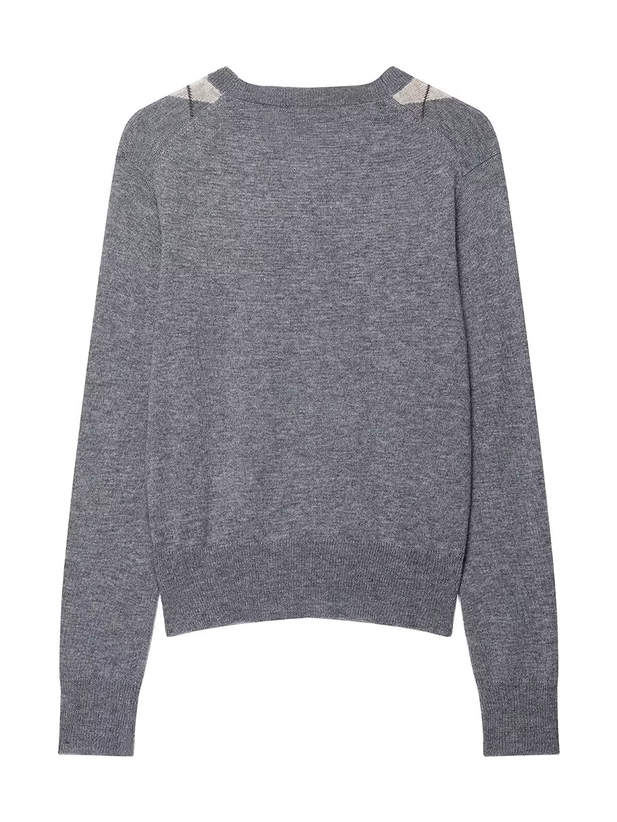Cardigan gris à carreaux irréguliers pour femme