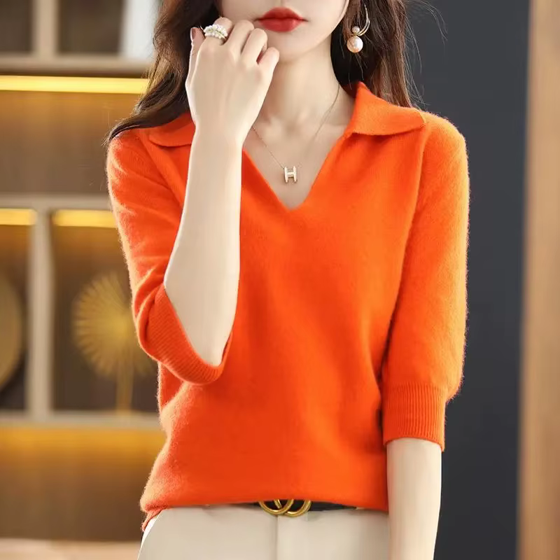 Pull-over tricoté ample à col en V pour femme