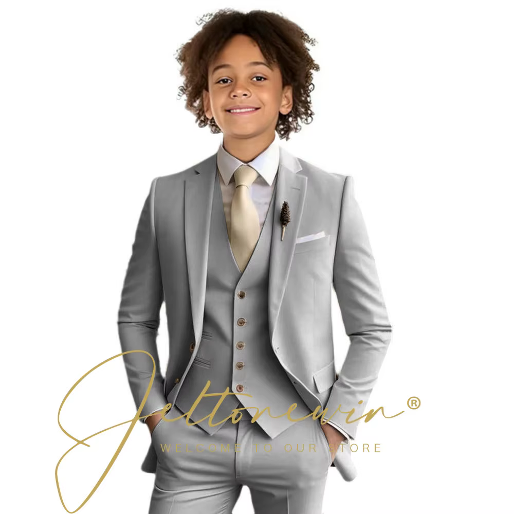 Costume formel Beige pour garçon, ensemble 3 pièces pour mariage, bal, dîner, uniforme pour enfants, Tuxedos personnalisé, Blazer, gilet, pantalon