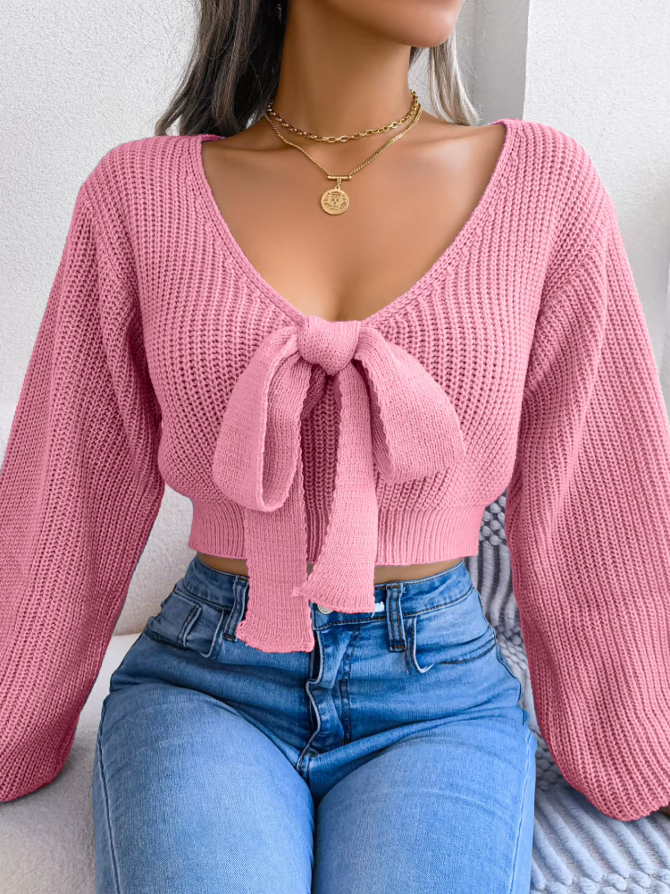 Y2K – pull dos nu avec nœud papillon pour femme