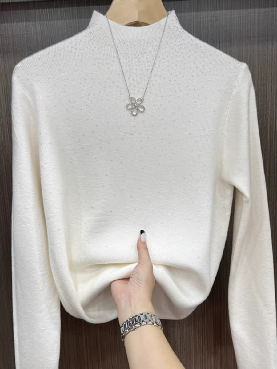 Hiver col roulé chandails femmes hauts scintillants coupe ajustée Pull